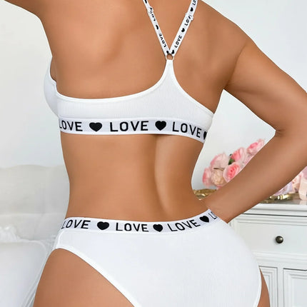New Ribbed Women's Underwear Set Letter Strap Underwear Front-Clasp Push-Up Bra Comfy Daily Female Bra Set