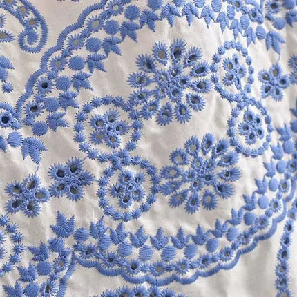 Blue Floral Embroidey Summer Beach Dress Women Casual Holiday Bohemian Dress Boho Sundress Maxi Long Vestidos Fashion Clothes