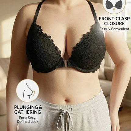 Women B C D E Cup Lace Backless Push Up Bra Underwire Side Shaping Underwear Sexy Floral Lace Bralette Adjustable Strap Lingerie