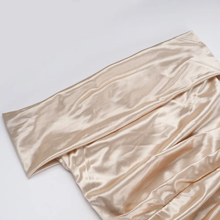 Elegant Satin Solid Color Off-Shoulder Women's Long Dress Sexy High-Waisted Flim Slit Pleated Dress for Lady Party Wedding
