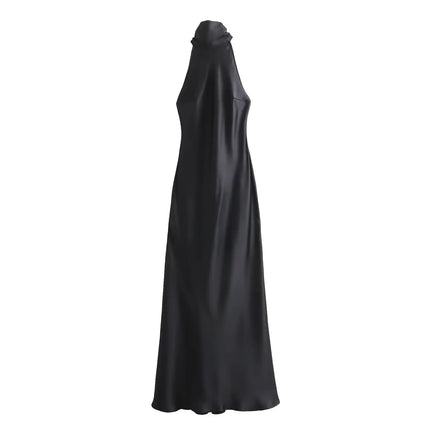 Foridol Halter Satin Dress Women Sexy Backless Burgundy summer spring Dress Elegant Maxi Long Party Dress Christmas Vestidos