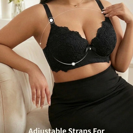 Plus Size Floral Lace Women Push-Up Bra Underwire Support Anti-Sagging Underwear Comfy Wide Straps Thin Cup Daily Lingerie Bra
