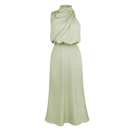 Foridol One Shoulder Turtleneck Tank Satin Women Party Dress Robe Zip Sleeveless Elegant Vintage Folds Women Clothing 2025