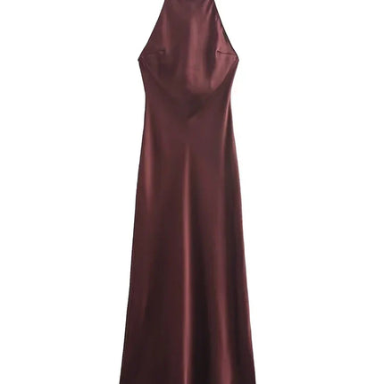 Foridol Halter Satin Dress Women Sexy Backless Burgundy summer spring Dress Elegant Maxi Long Party Dress Christmas Vestidos