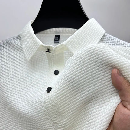 High-end ice silk elastic Polo shirt New summer T-shirt trend Breathable men's clothing Business short sleeve luxury top