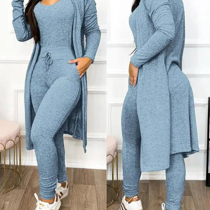 Two Piece Set Women Outfit 2023 Spring Fashion Drawstring Pocket Design U-Neck Sleeveless Skinny Jumpsuit & Long Sleeve Coat Set