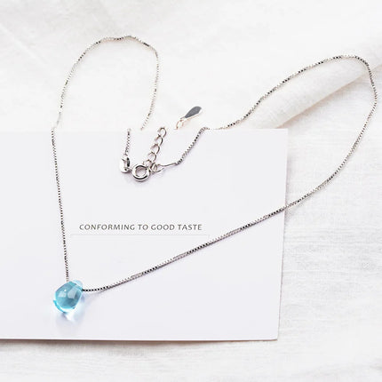925 Sterling Silver Blue Lucky Crystal Pendants Necklaces For Women Vintage Luxury Jewelry Accessories Jewellery Trend 2024