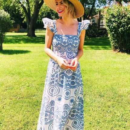 Blue Floral Embroidey Summer Beach Dress Women Casual Holiday Bohemian Dress Boho Sundress Maxi Long Vestidos Fashion Clothes