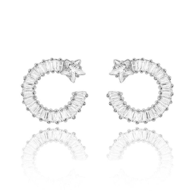 Shooting Star Earrings with White Diamond Cubic Zirconia