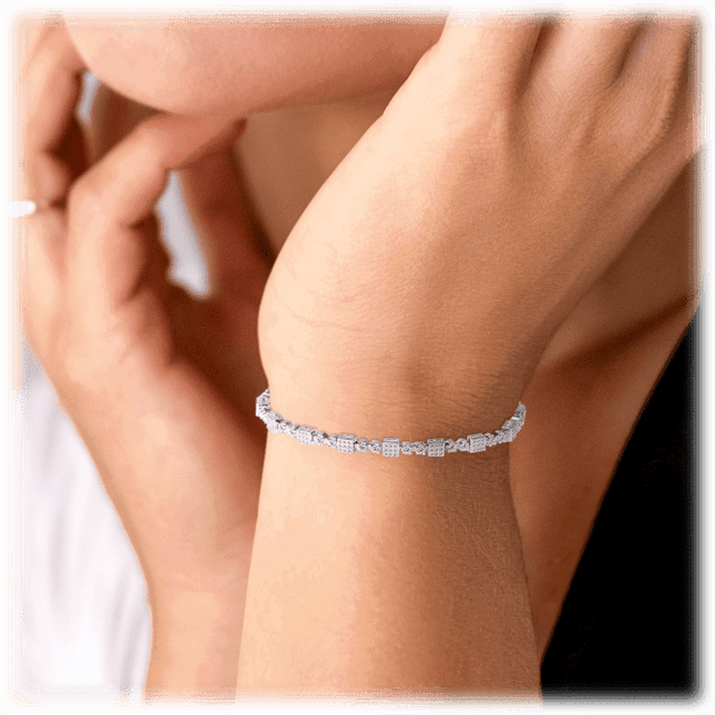Square Tennis Bracelet with White Diamond Cubic Zirconia