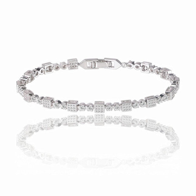 Square Tennis Bracelet with White Diamond Cubic Zirconia