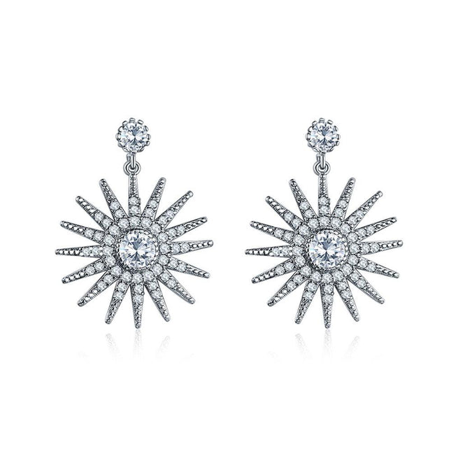 Star Dangle Earrings with White Diamond  Cubic Zirconia