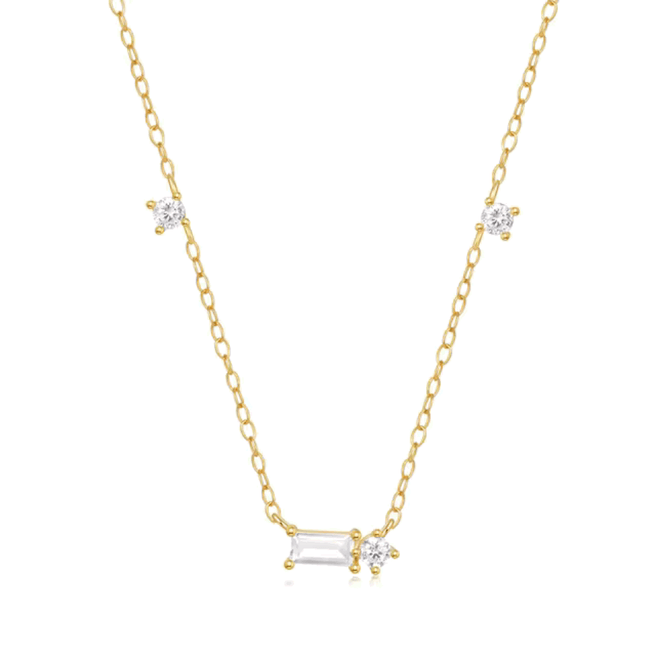 Starluxe Delicate Necklace with Three Round Cut and One Emerald Cut Cubic Zirconia Stones-Crystal Dream Necklace