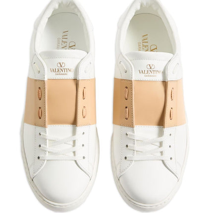 VALENTINO GARAVANI Open Leather Sneaker with Contrast Band and Stud Details