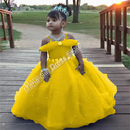 Royal Blue Princess Festive Dresses Tulle Elegance Flower Girl Dresses  For Wedding Baptism Toddler Official Events