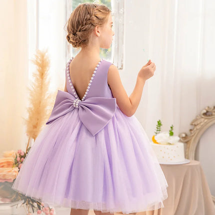 2-10 Years Girls Princess Dress Summer Tulle Big Bow Girls Wedding Dress Piano Performance Costume Host Costume New Kids Clothes