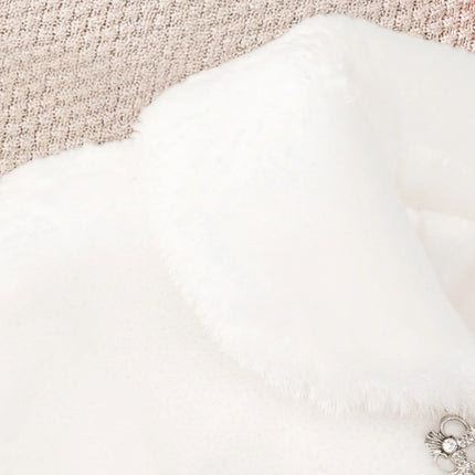 Girls' White Faux Fur Cape for 4-8Y, Kids' Wedding Flower Girl Shrug with Rhinestone Clasp, Winter Party Dress Cover Up