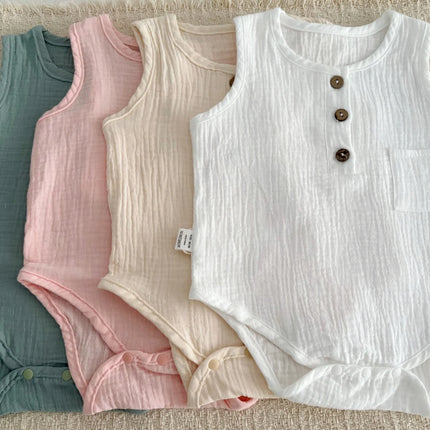 3M-3Y Summer Casual Infant Bodysuit Gauze Solid Color Sleeveless Romper for Baby Girls Boys Soft Cotton Breathable Jumpsuit
