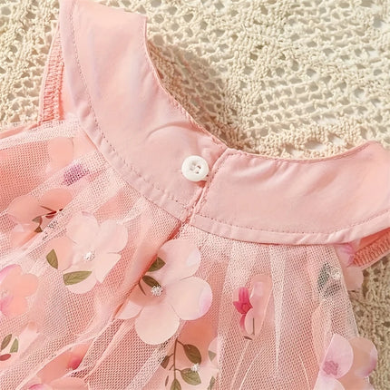 0-3 Years Old Newborn Summer Children Flower Dress Sweet Baby Girl Sleeveless Clothing Lovely Kids Toddlers Pink Baptism Dresses