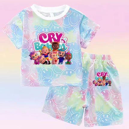 Crying Babies T-shirt Set Children Summer Clothing Girl Cartoon Anime Short Sleeve Sets Leisure Kawaii Clothes Kid Cute Tee Gift