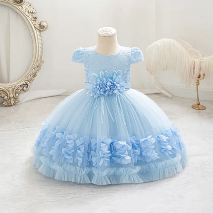 Infant Baby Toddler Girl Princess Birthday Dress Lace Tutu Flower Detail High-Quality Sweet Cute Formal Party Wedding Evening