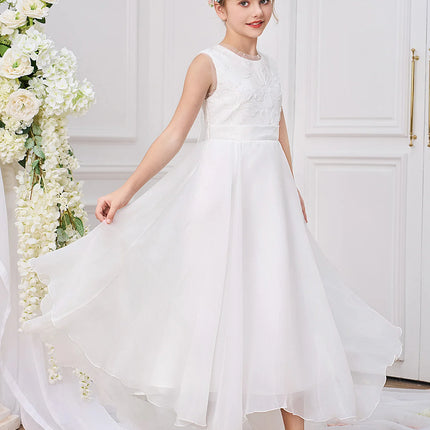Fashion White Bridesmaids Party Girl Dress Elegant Flower Wedding Princess Prom Gown Kids First Communion Birthday Baptism Dress