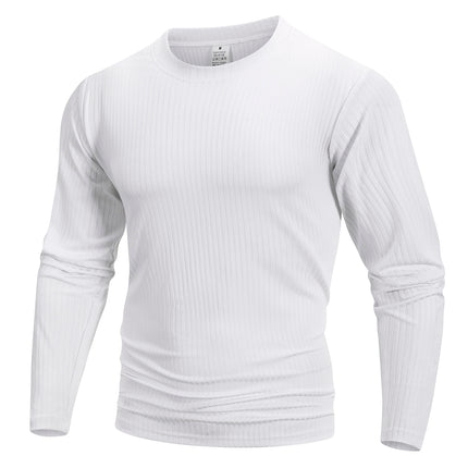 Spring Summer Men's Crew Neck Long Sleeve Top Fitness High Stretch Base Shirt Solid Color Casual Long Sleeve Pullover Clothing