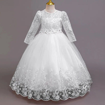Embroidery Girl Party Dress for Wedding Long Sleeve Children Girls' Red Clothes Kids Elegant Evening Dresses 4-12Y