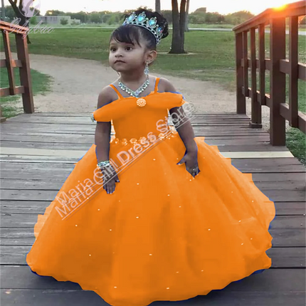 Royal Blue Princess Festive Dresses Tulle Elegance Flower Girl Dresses  For Wedding Baptism Toddler Official Events
