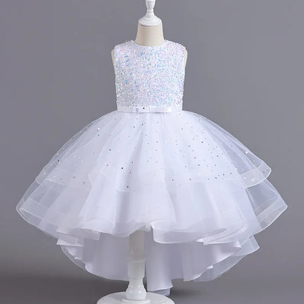 Summer Sequins Bow Party Dress For Girl Christmas Costume Elegant Wedding Princess Girls Dresses Lace Birthday Prom Gown Evening