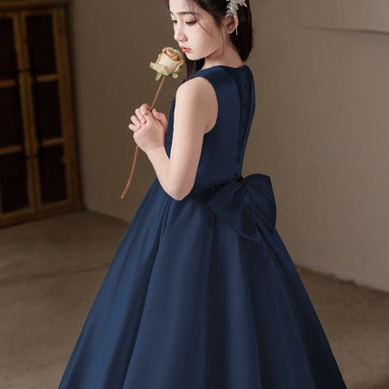 Girl Teenage Royal Blue Long Dress Birthday Party Wedding Evening Gown Big Bow Bridesmaid Dress