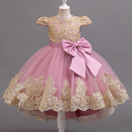 Girls Big Bow Tail Princess Dress Fashion Embroidery Baby Birthday Dress Wedding Flower Girl Dress Elegant stage show host dress