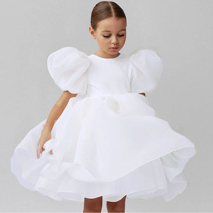 Fashion Flower Printed Party Girls Dresses Christmas Costume White Wedding Birthday Princess Prom Dress for Girl Bridesmaid Gown
