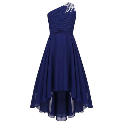 2026 Teens Girl's Dress for Wedding Party Sequin One Shoulder Princess Formal Gown for Holy Communion Chiffon Flower Girl Dress