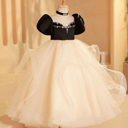 3D Flower Necklace Children's Bridesmaid Dress for Wedding Fluffy Ball Gown Girl Kids Princess Evening Party Prom Dresses 1-12T