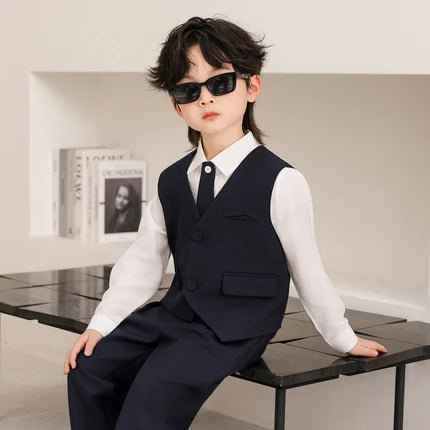 Boys 3-Piece Formal Suit Set Gentleman Vest Pants Shirt for Wedding Birthday Party Kids Toddler Classic Dress Outfit Spring New