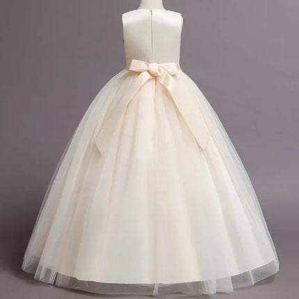 Fashion Bow Flower Girl Dresses for Weddings Mesh Lace Sleeveless Prom Dresses Summer Children Girls Party Dresses 3-12 Years