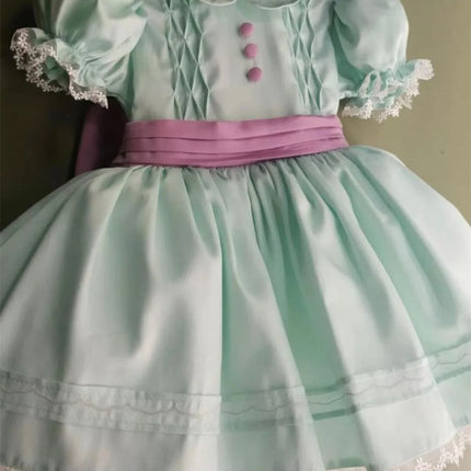 Baby Girl Summer Light Green Embroidery Turkish Vintage Lolita Princess Ball Gown Dress for Birthday Holiday Casual Eid  B158