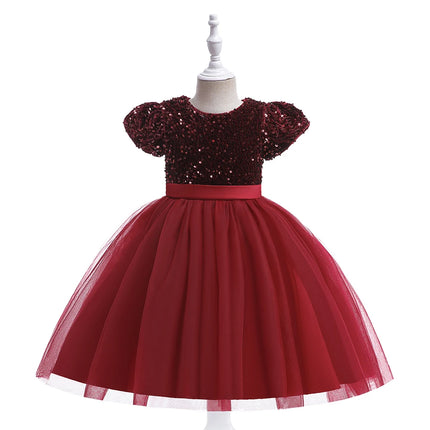 Summer Sequin Bow Girls Party Dress Christmas Costumes Fluffy Wedding Birthday Princess Prom Dresses Girl Bridemaid Evening Gown