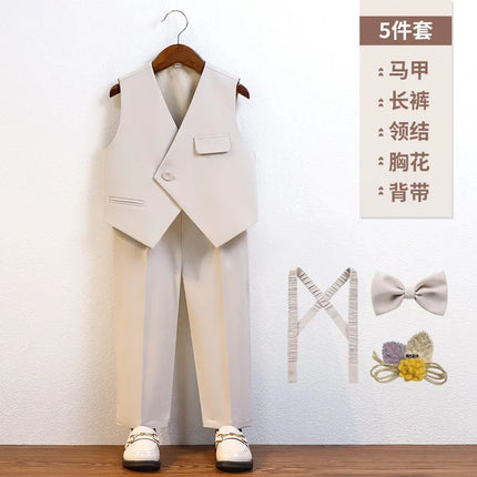 Gentleman Kids Summer Breathable Wedding Dress School Boys Vest Shirt Pants Bowtie Photography Suit Children Birthday Costume