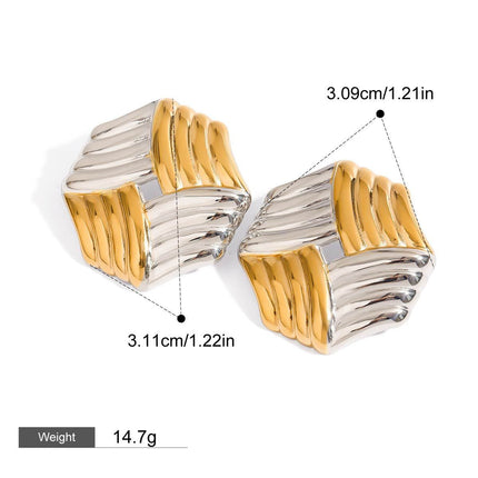 18K gold octagonal earrings with stripes design