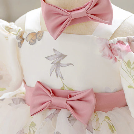2pcs Toddler Pink Flower Baptism Party Baby Girls Dress Elegant 1 Yrs Birthday Wedding Princess Prom Dress Girl Bridesmaids Gown
