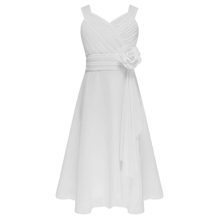 Children Girls Elegant Evening Birthday Party Maxi Dress Sleeveless Ruched Bodice Chiffon Princess Gown Wedding Bridesmaid Dress