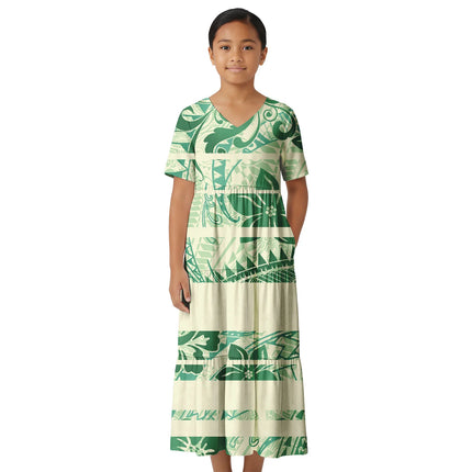 Cozy Custom Long Skirt Traditional Print Polynesian Party Church Clothing Formal Wear Kids Toddler Outfit Samoan Dress for Girls