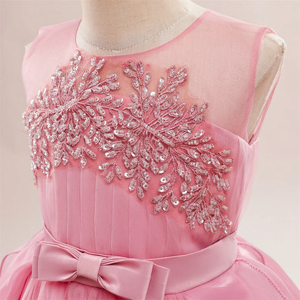 Teens Girls Sequins Princess Party Dresses White Bridesmaid Flower Kids Dresses For Girl Wedding Prom Gown Pink Birthday Vestido