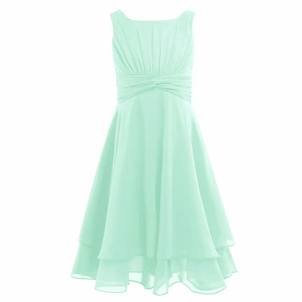 Shiny Rhinestone Chiffon Party Dress for Kids Girls Elegant Princess Birthday Formal Wedding Gown Sleeveless Knee-length Dresses