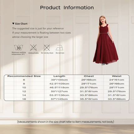 Kids Girls Wedding Bridesmaid Dress Spaghetti Strap Elegant Chiffon Maxi Party Dresses with Faux Pearls Belt for Banquet Pageant