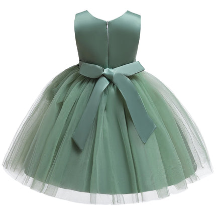 Summer Flower Wedding Party Girl Dress Elegant Tulle Birthday Princess Prom Dress for Girls Gala Bow Bridemaids Evening Costumes