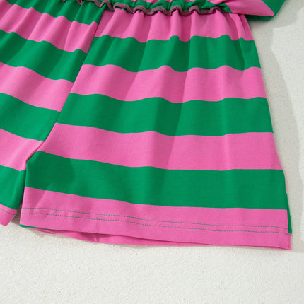 Rose Stripe Dolman Tee Drawstring Skort Athletic 2pcs Set
