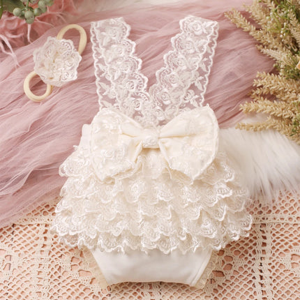 Ylsteed Newborn Photography Lace Romper Set  Photo Shoot Outfits with Bow Headband for Baby Girl Picture Ideas
